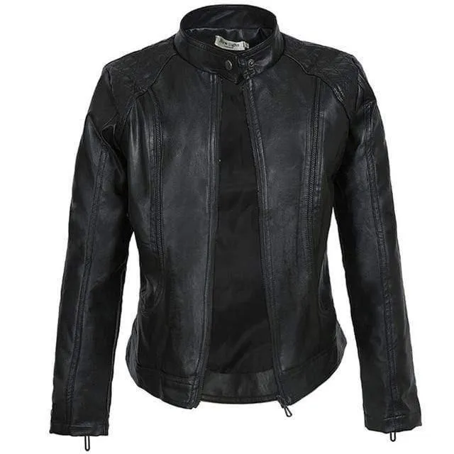 Autumn Black Faux Leather Jackets For Women