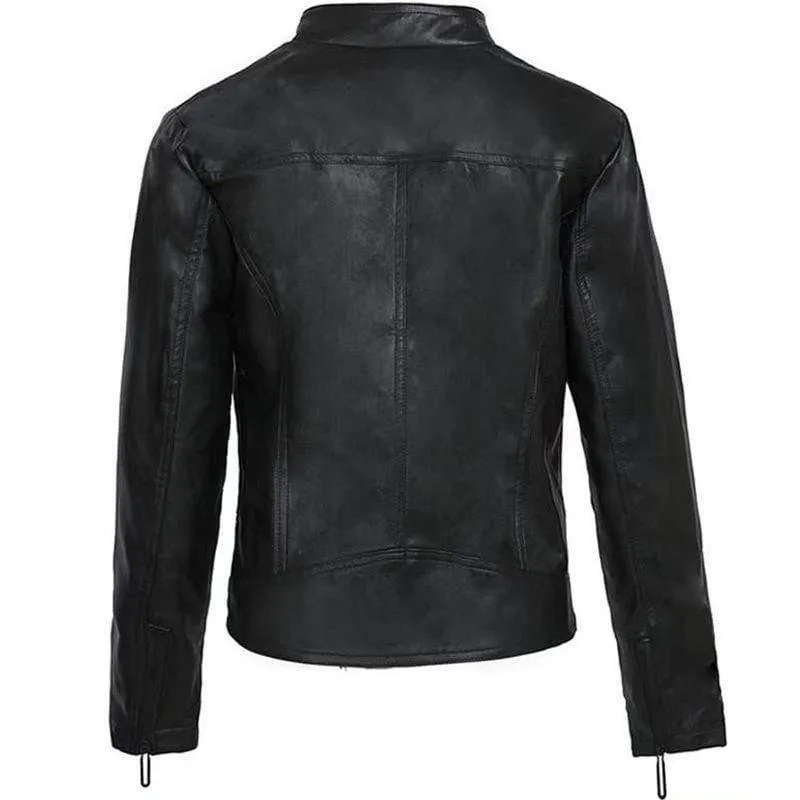 Autumn Black Faux Leather Jackets For Women