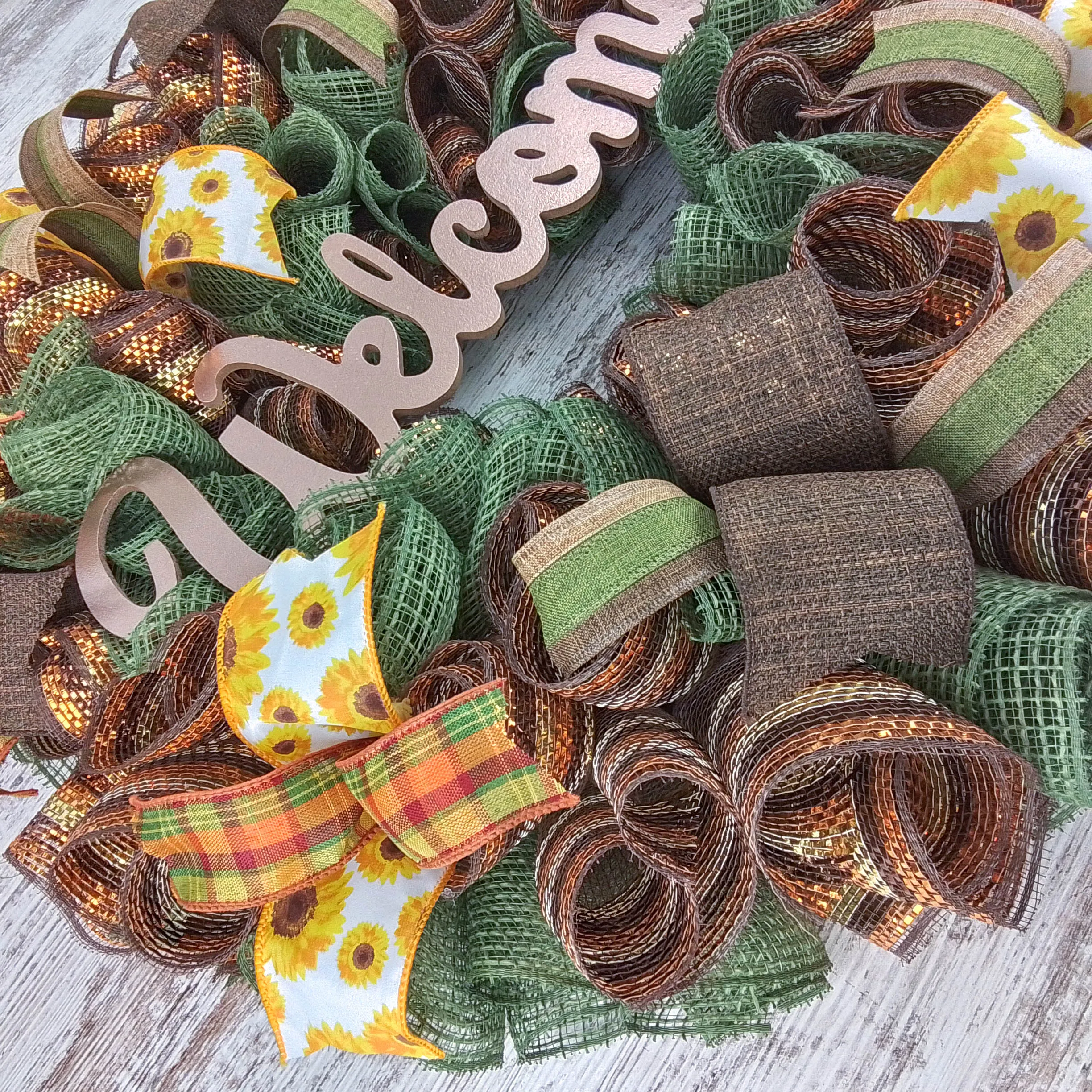 Autumn Burlap Wreath, Fall Door Hanger, Decorative Welcome Sign