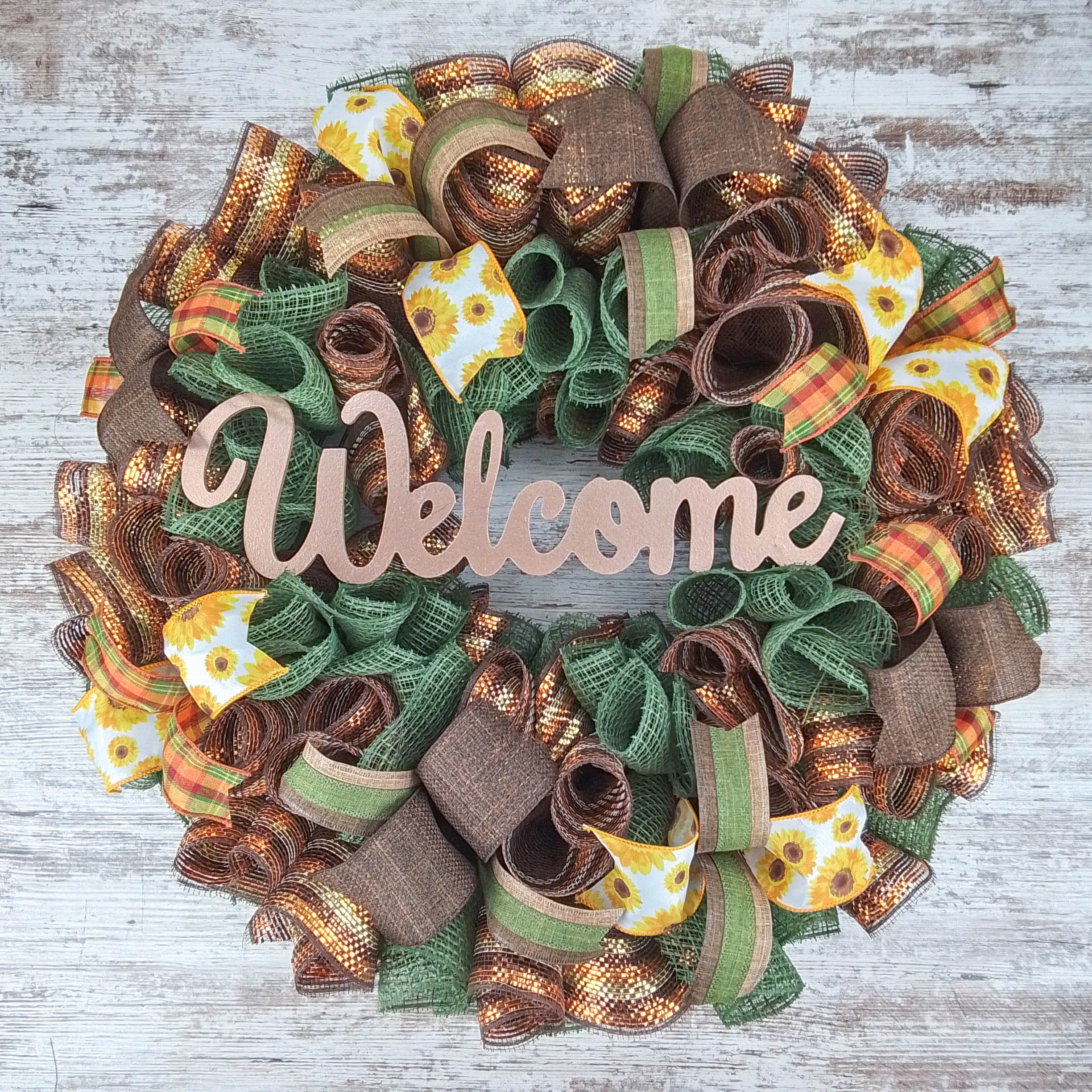 Autumn Burlap Wreath, Fall Door Hanger, Decorative Welcome Sign