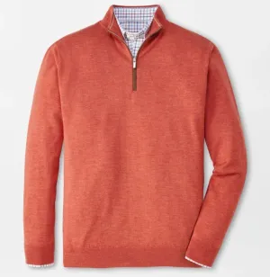 Autumn Crest Suede Trim Quarter-Zip in Burnt Orange by Peter Millar