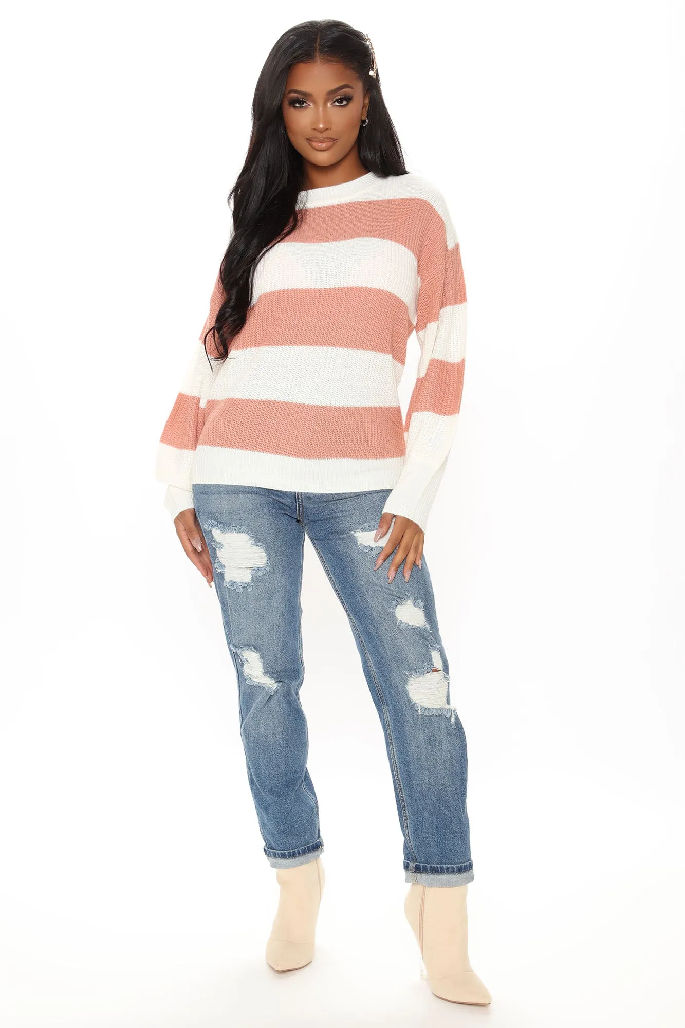 Autumn Dreams Striped Sweater - Mauve/combo