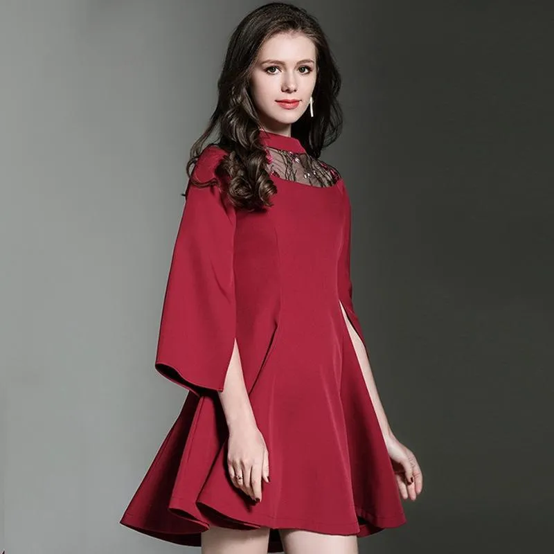 Autumn Ladies Sweet Slim Slimming Long-Sleeved Mini Dress