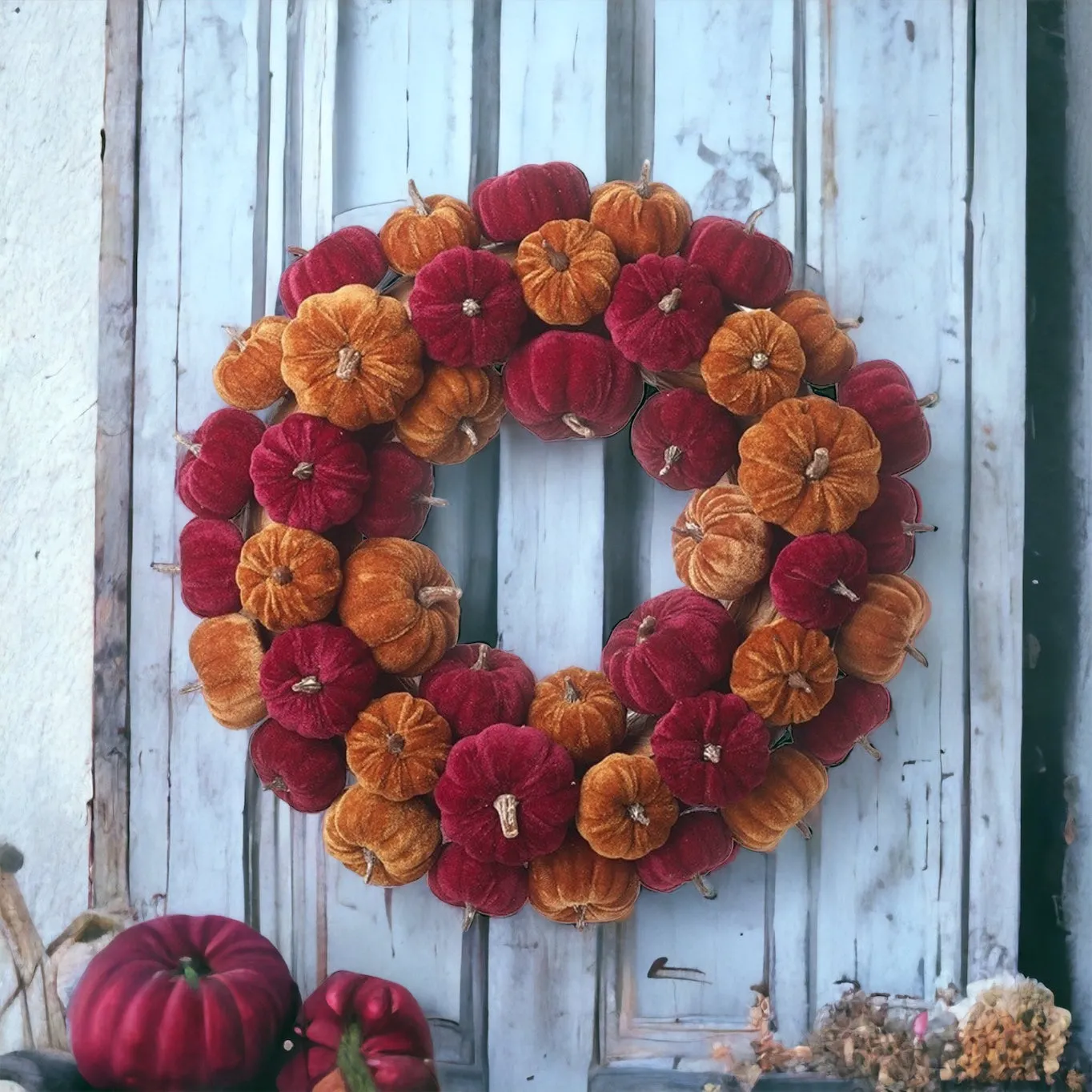 Autumn Velvet Pumpkin Wreath