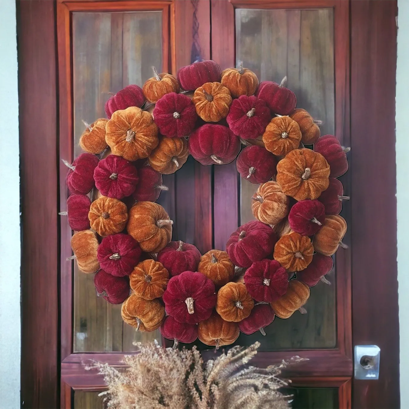 Autumn Velvet Pumpkin Wreath