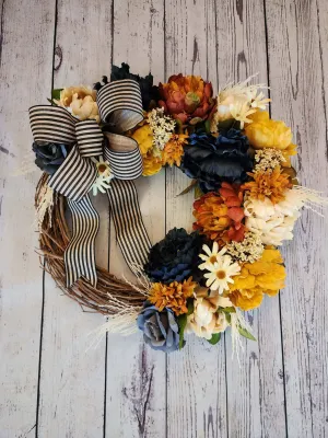 Autumn/fall earth toned peony wreath, rustic wreath, housewarming gift, farmhouse wreath, elegant wreath, handmade gift