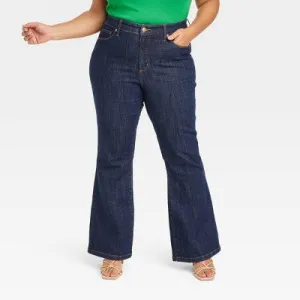 Ava & Viv Womens Plus High Rise Regular Fit Flare Leg Full Jeans Midweight