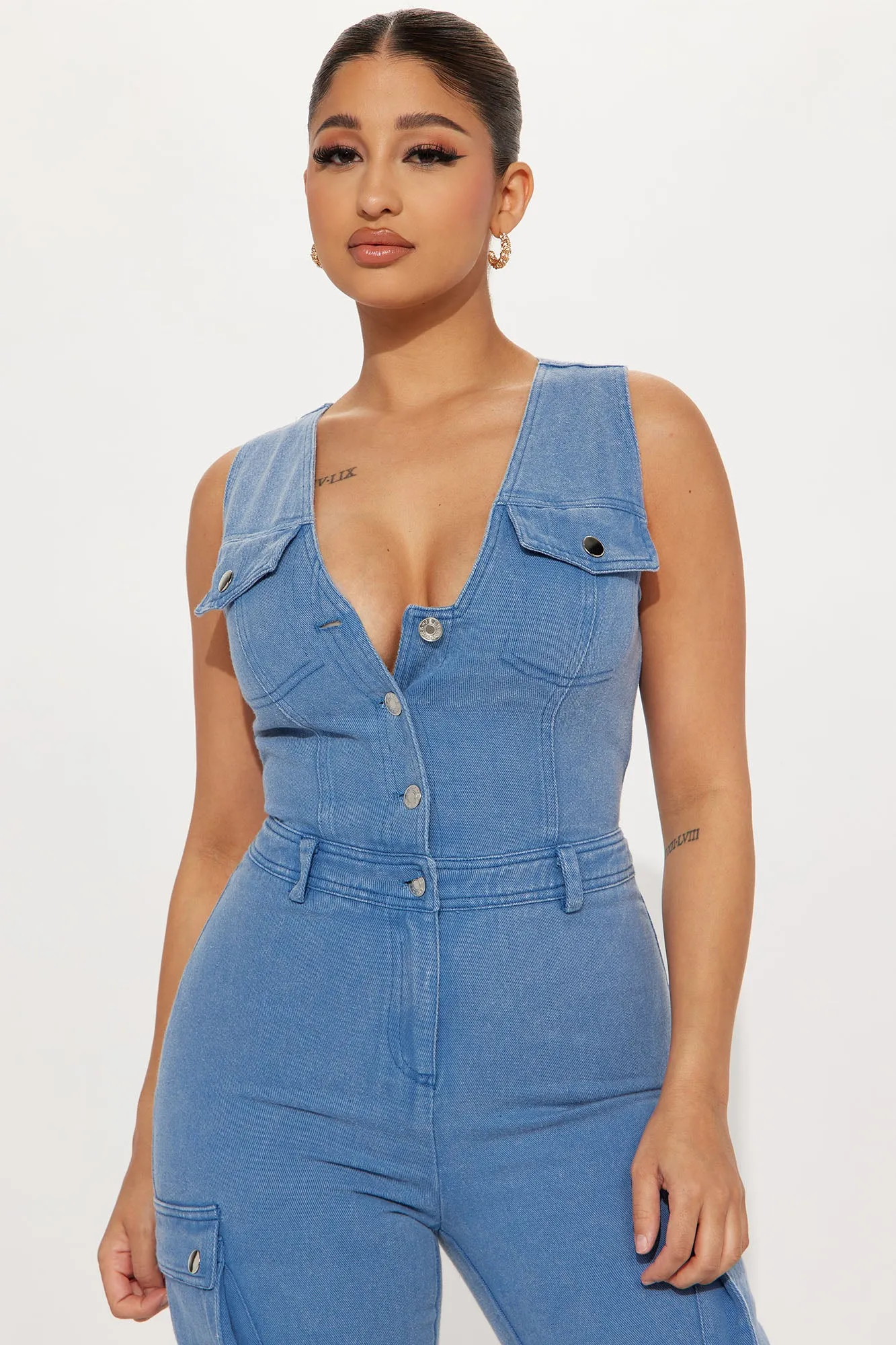 Ava Cargo Denim Jumpsuit - Denim