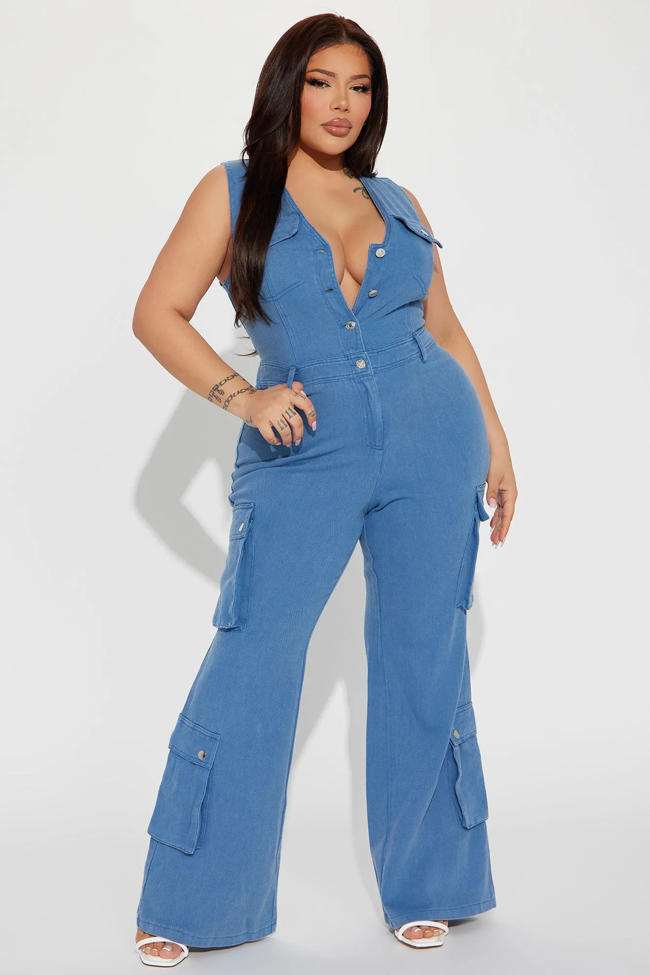 Ava Cargo Denim Jumpsuit - Denim