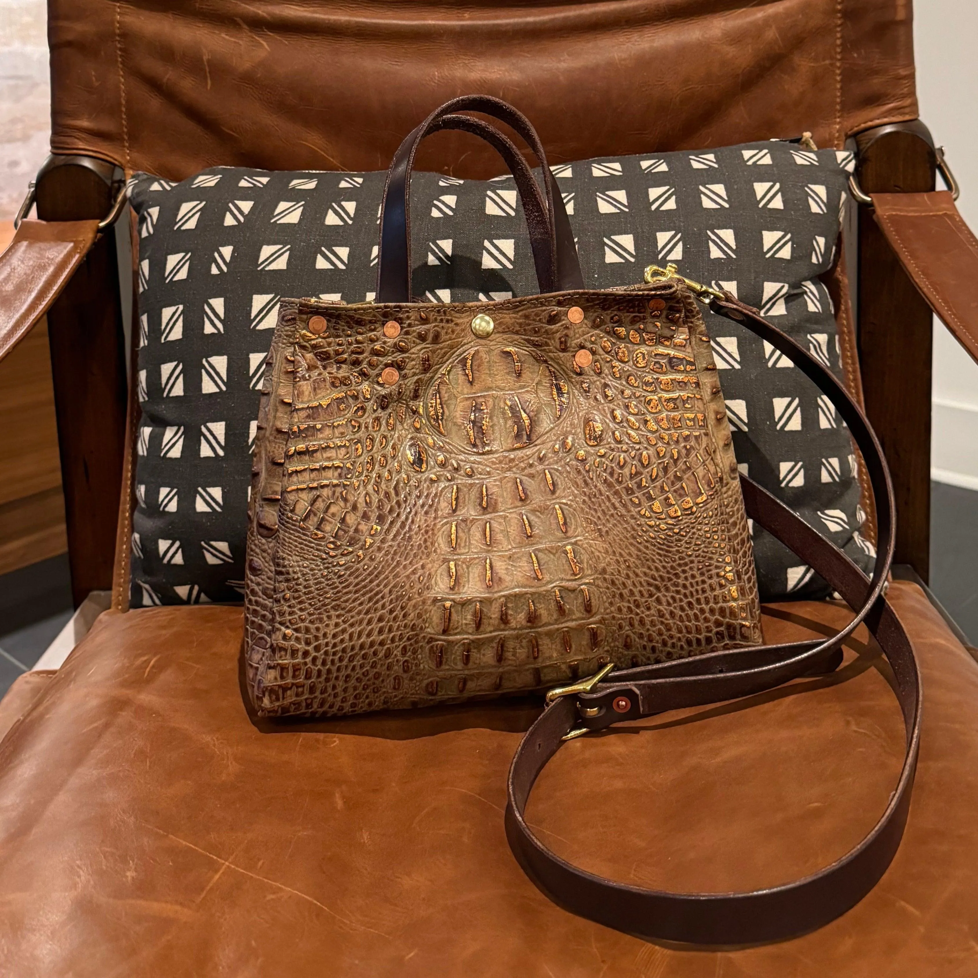 Ava Croc Embossed Leather Tote