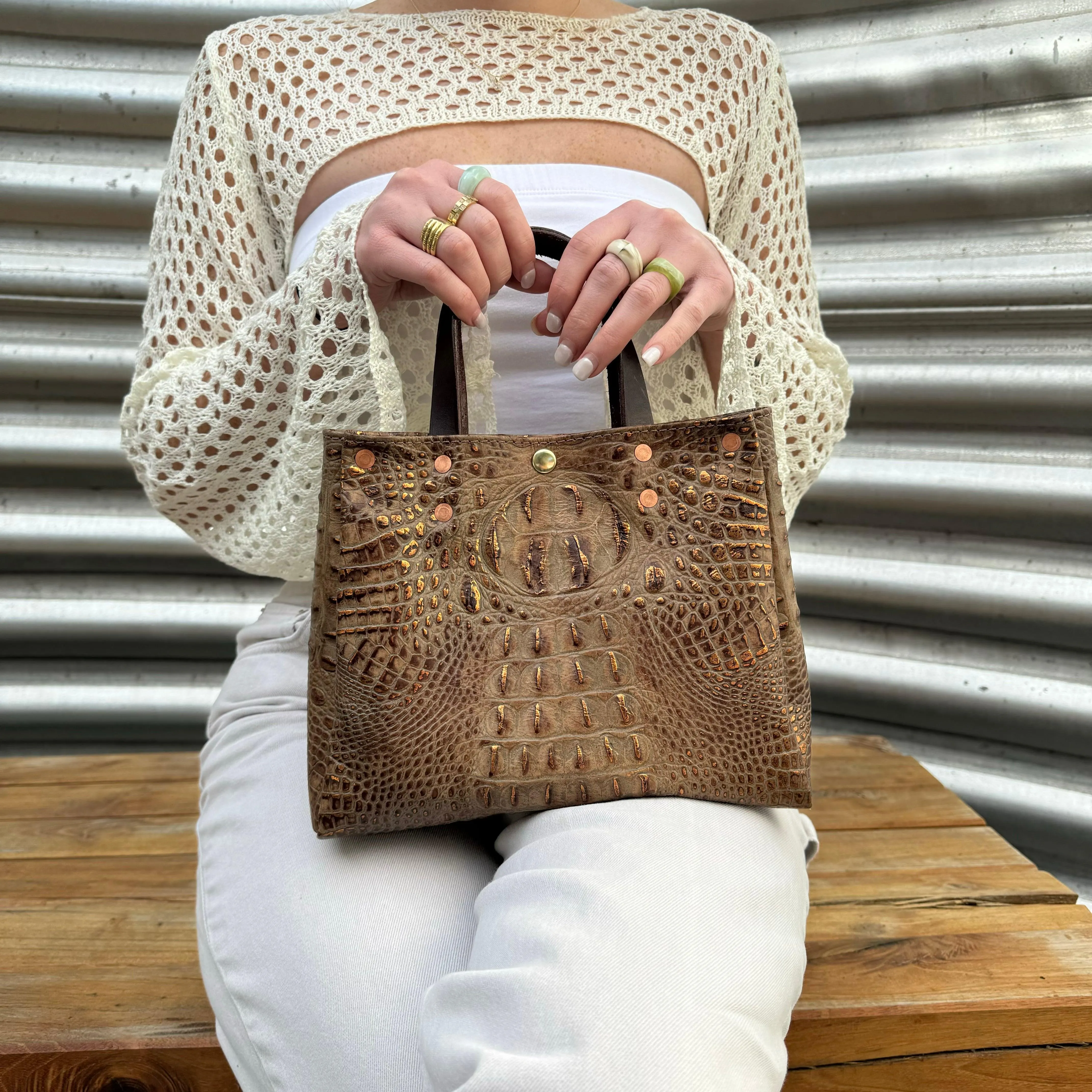 Ava Croc Embossed Leather Tote