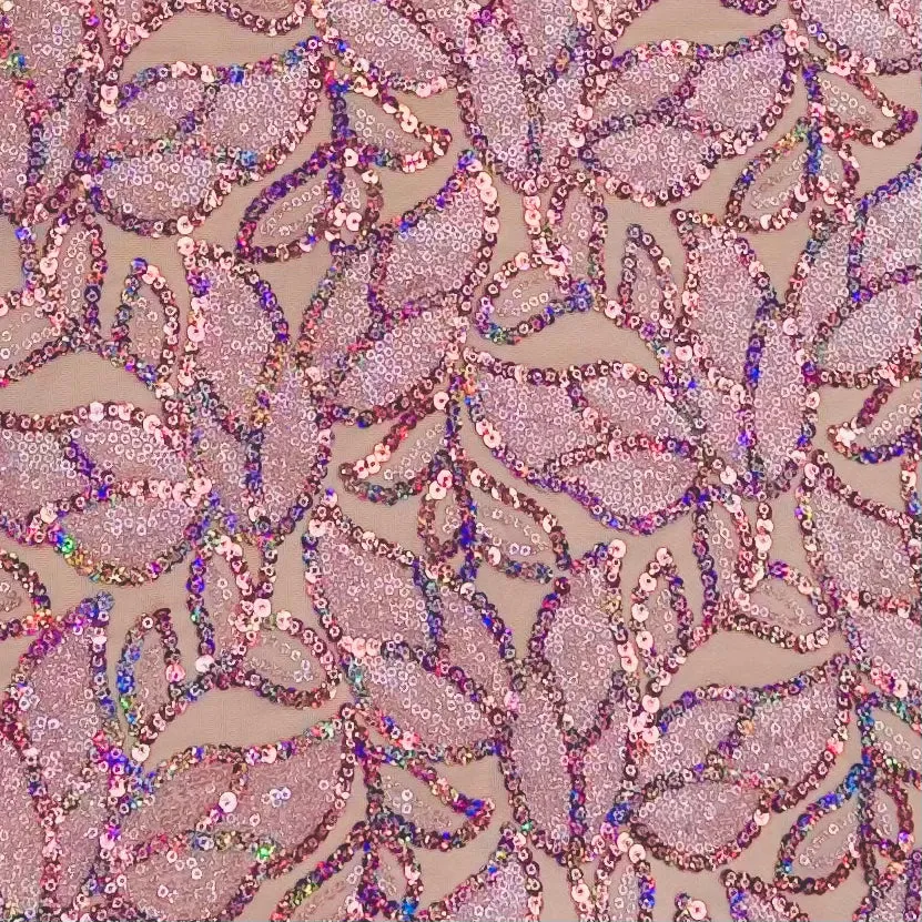 Ava Frosted Sequin Stretch Mesh - Blush