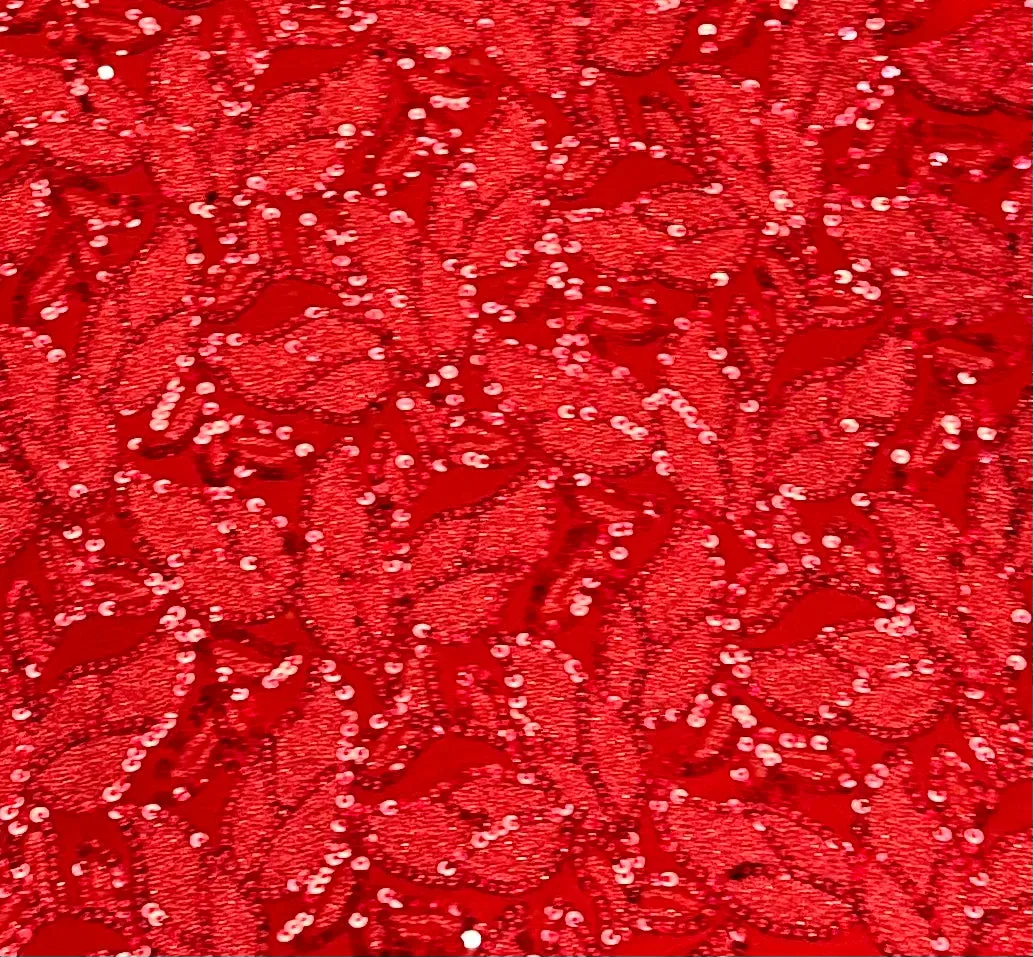 Ava Frosted Sequin Stretch Mesh - Red