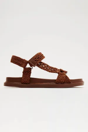 Ava Woven Strappy Flat Sandals - Brown