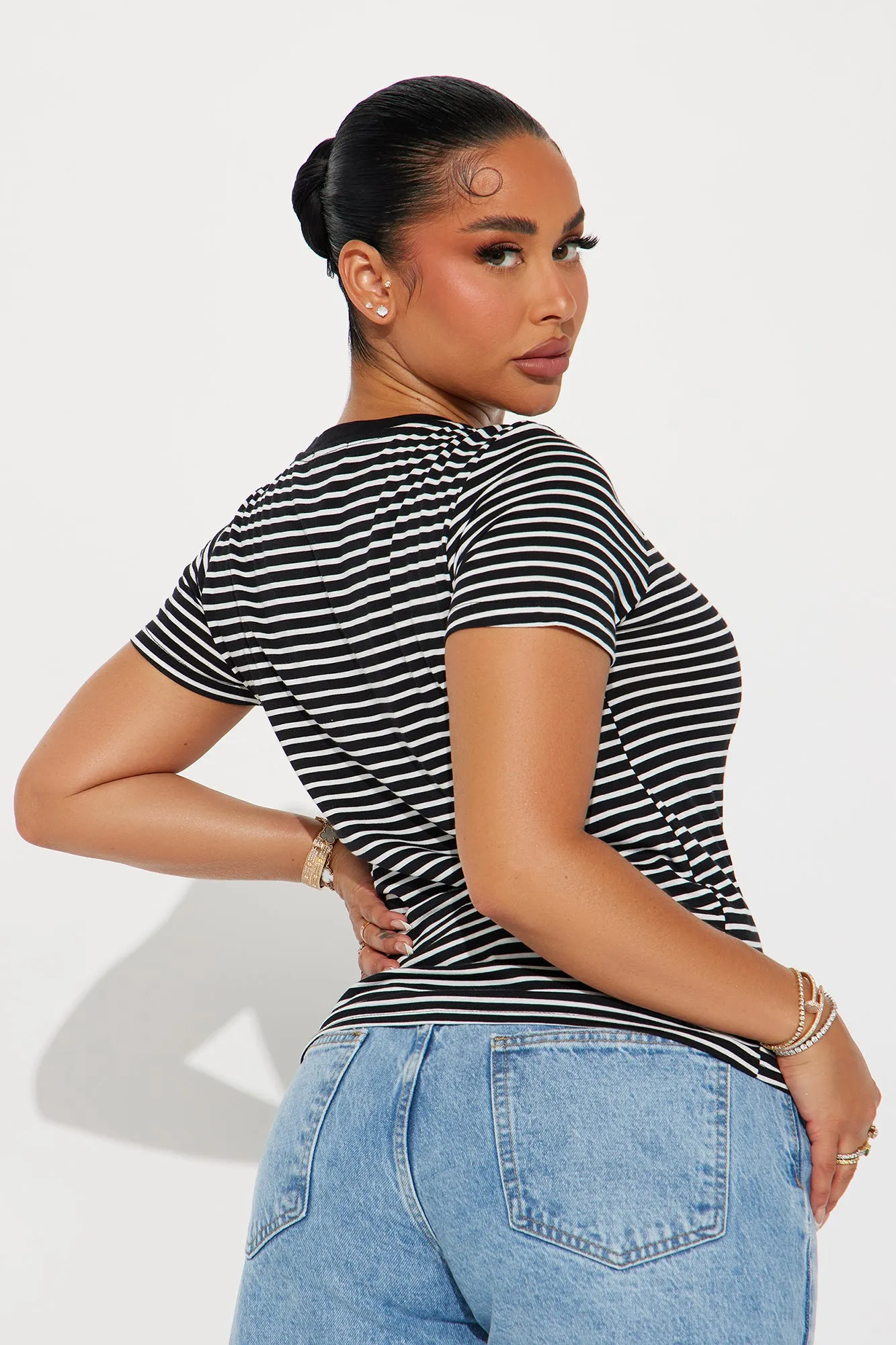 Avery Striped Short Sleeve Top - Black/White