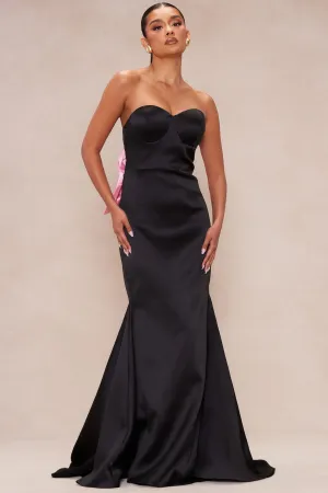 Avianna Satin Bow Gown - Black/Pink