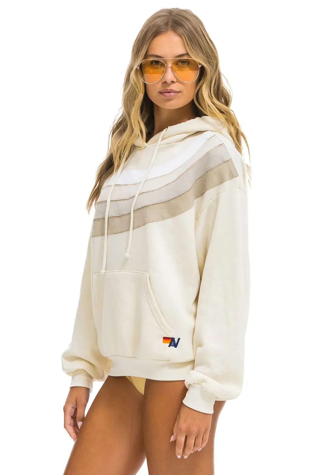 Aviator Nation Wave Stripe 4 Pullover Hoodie Relaxed Vintage White