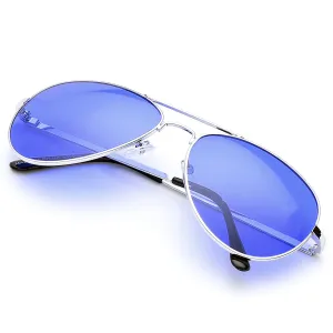 Aviator Sunglasses Classic - Non-Polarized - Silver Frame - Royal Blue