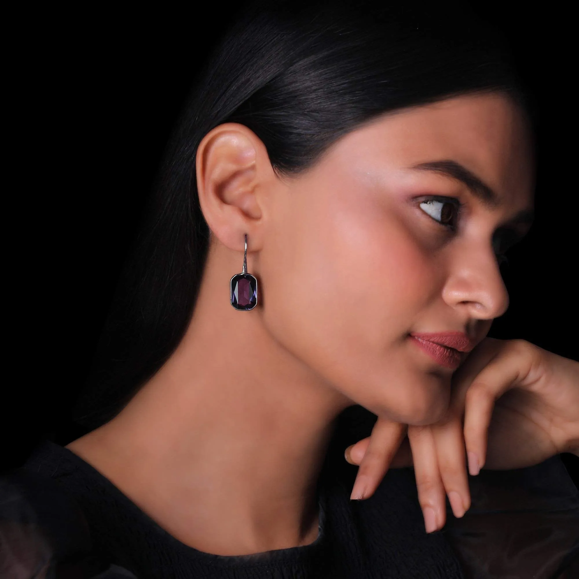 AVNI  Oxidised Silver Royal Purple Earrings Studs For Women & Girls