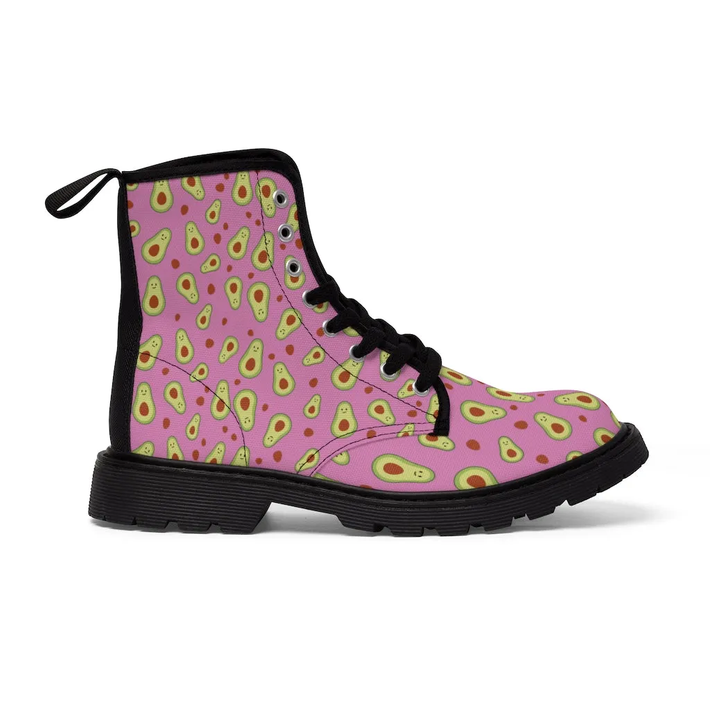 Avocado Women's Canvas Boots, Pink Winter Laced-up Hiking Boots For Vegan Loving Ladies