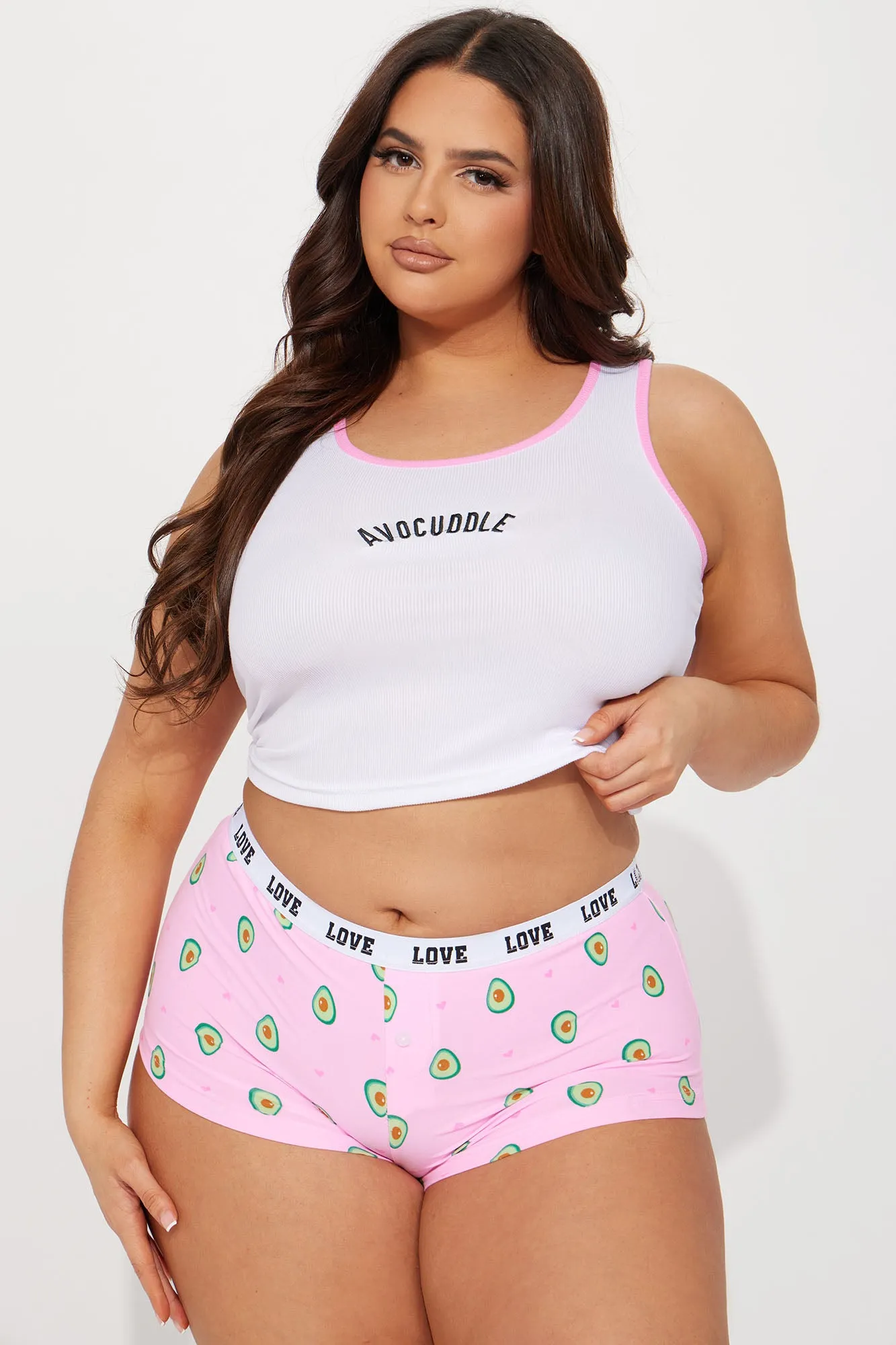 Avocuddle PJ Boyshort Set - White/Pink