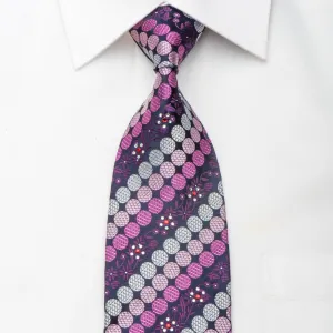 Avolio Men's Rhinestone Tie Geometric Dots On Purple With Silver Sparkles