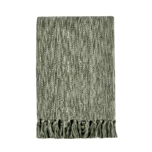 Avu Throw Blanket, Hand Woven Dimensional Texture, Fringed Cotton, Green By Casagear Home