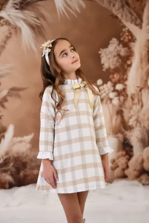 AW24 Rochy Girls Camel & White Dress