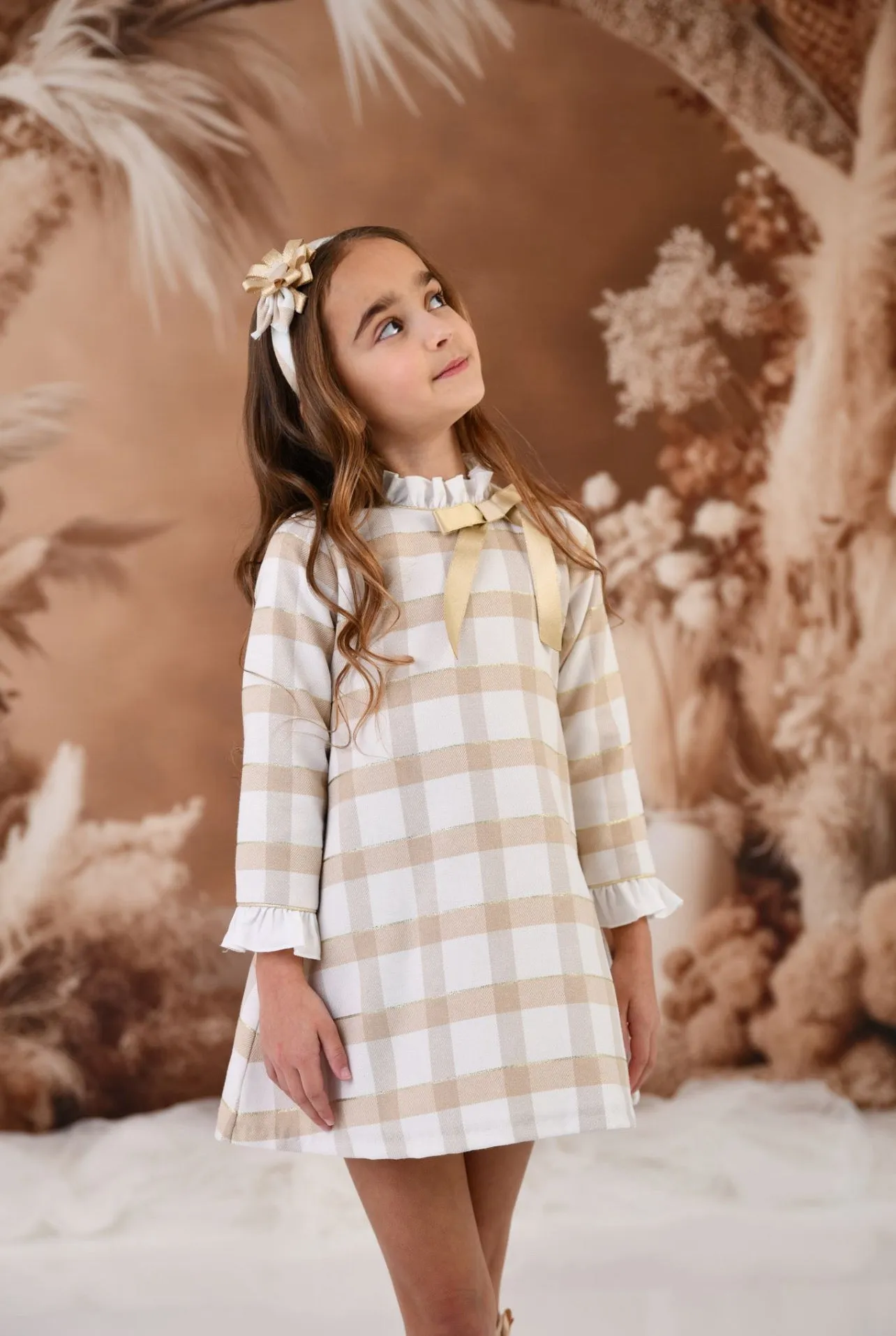 AW24 Rochy Girls Camel & White Dress