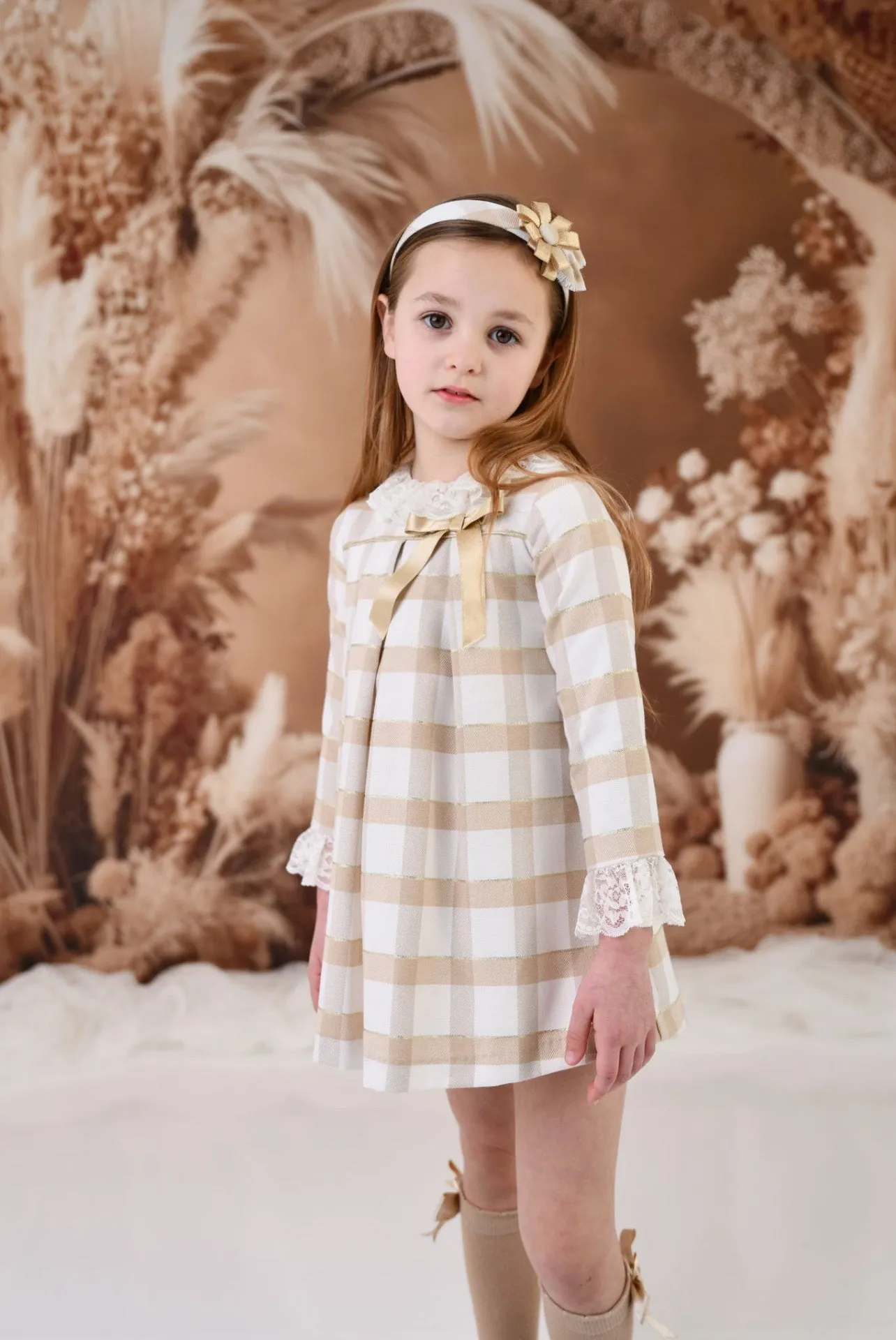 AW24 Rochy Girls Camel & White Lace Collar Dress