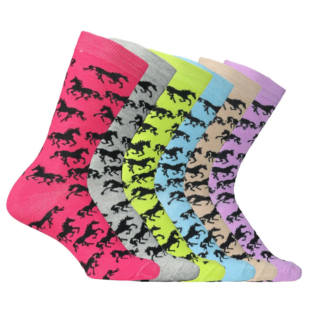 AWST Int'l Ladies "Lila" Galloping Horses Crew Socks- 6 Pack