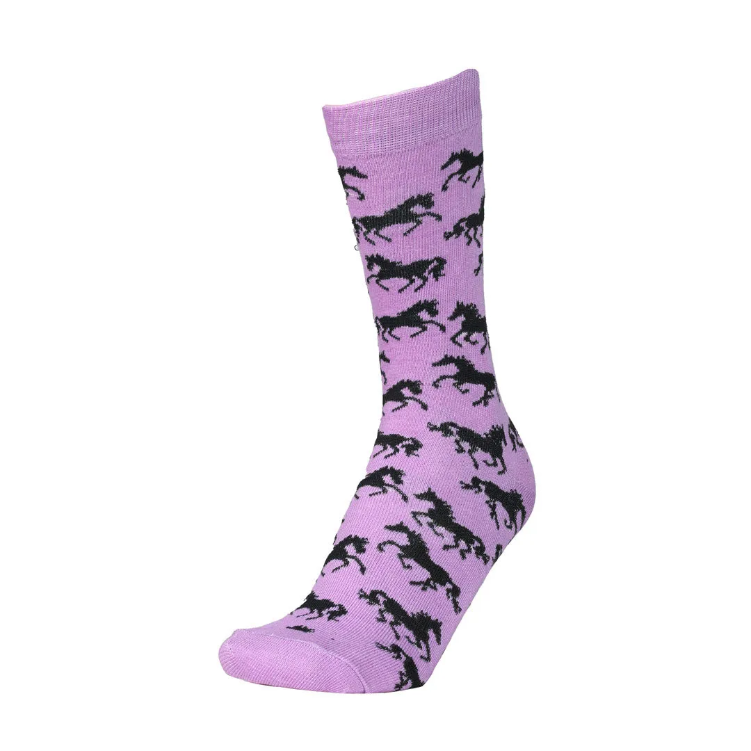 AWST Int'l Ladies "Lila" Galloping Horses Crew Socks- 6 Pack