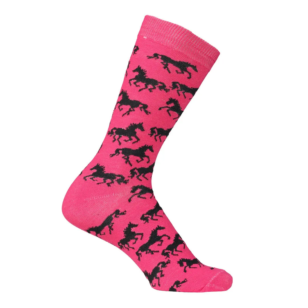 AWST Int'l Ladies "Lila" Galloping Horses Crew Socks- 6 Pack