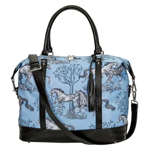 AWST INT’L “LILA” BLUE TOILE PATTERN TRAVEL BAG W/TASSEL