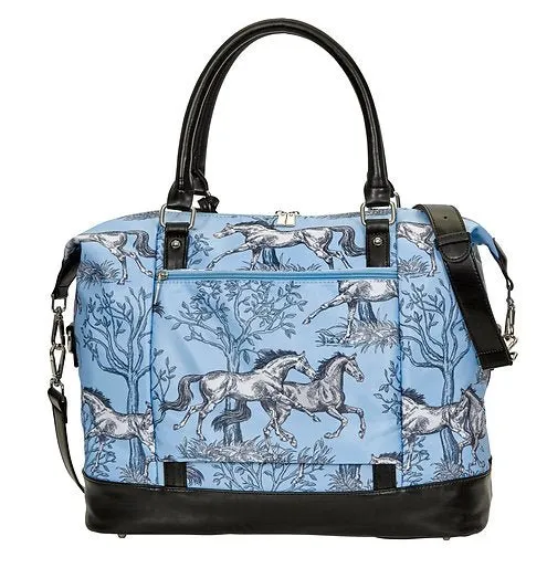 AWST INT’L “LILA” BLUE TOILE PATTERN TRAVEL BAG W/TASSEL