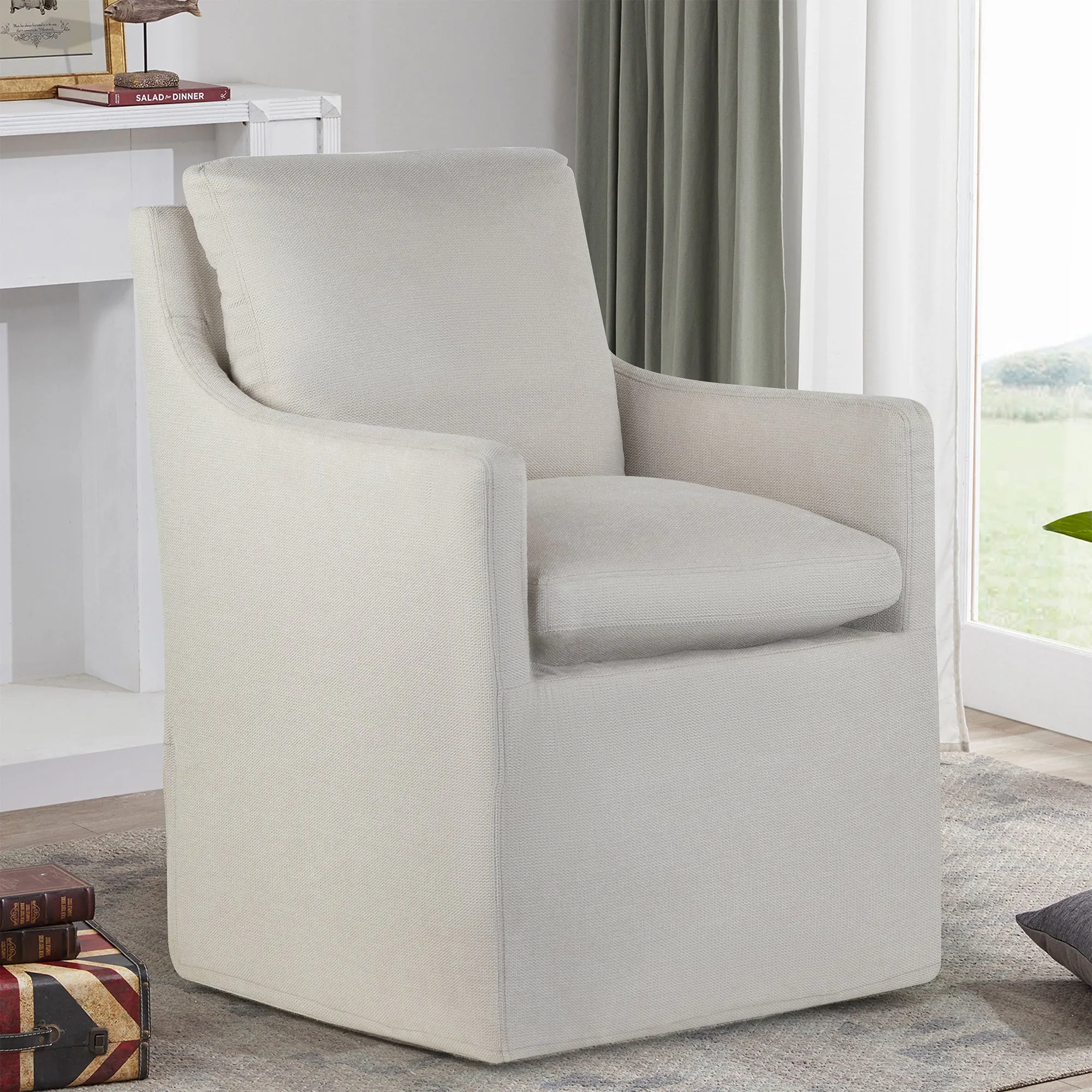 Axel Beige Fabric Accent Chair with Down Feathers