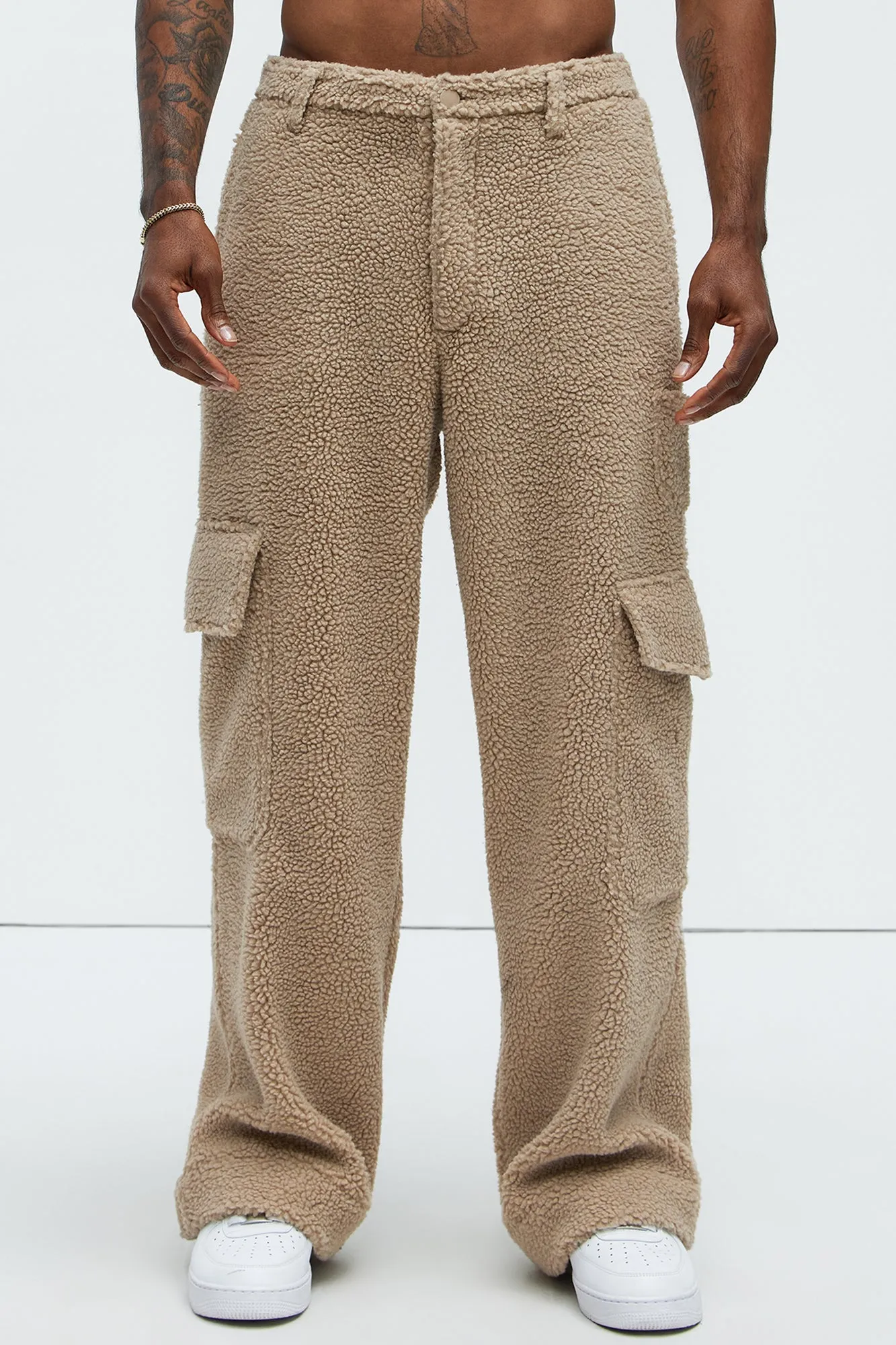 Axel Polar Fleece Baggy Cargo Pants - Tan