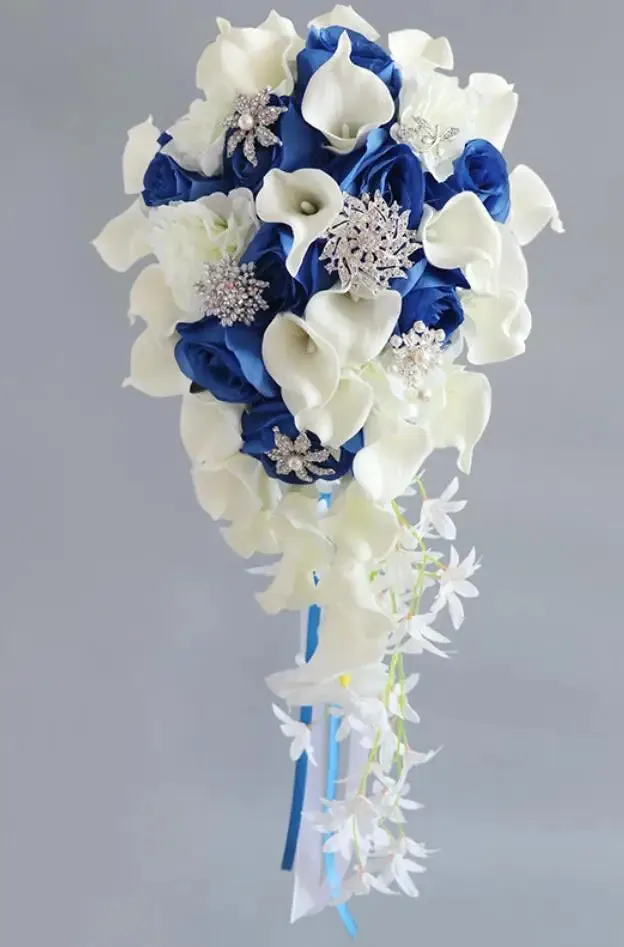 AYiCuthia Royal White Waterfall Bridal Bouquet Artificial Flowers with Pearls