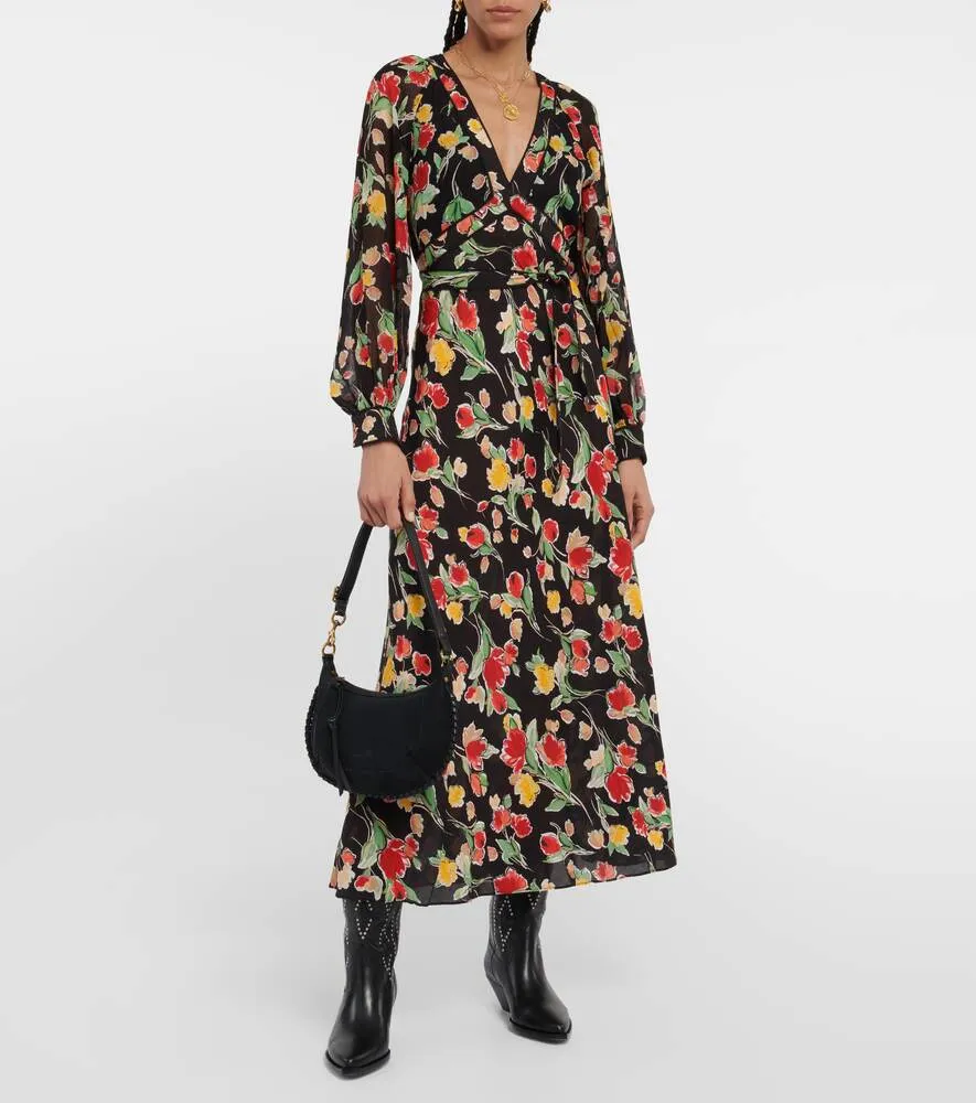 Ayla midi dress with floral print RIXO, multicolor