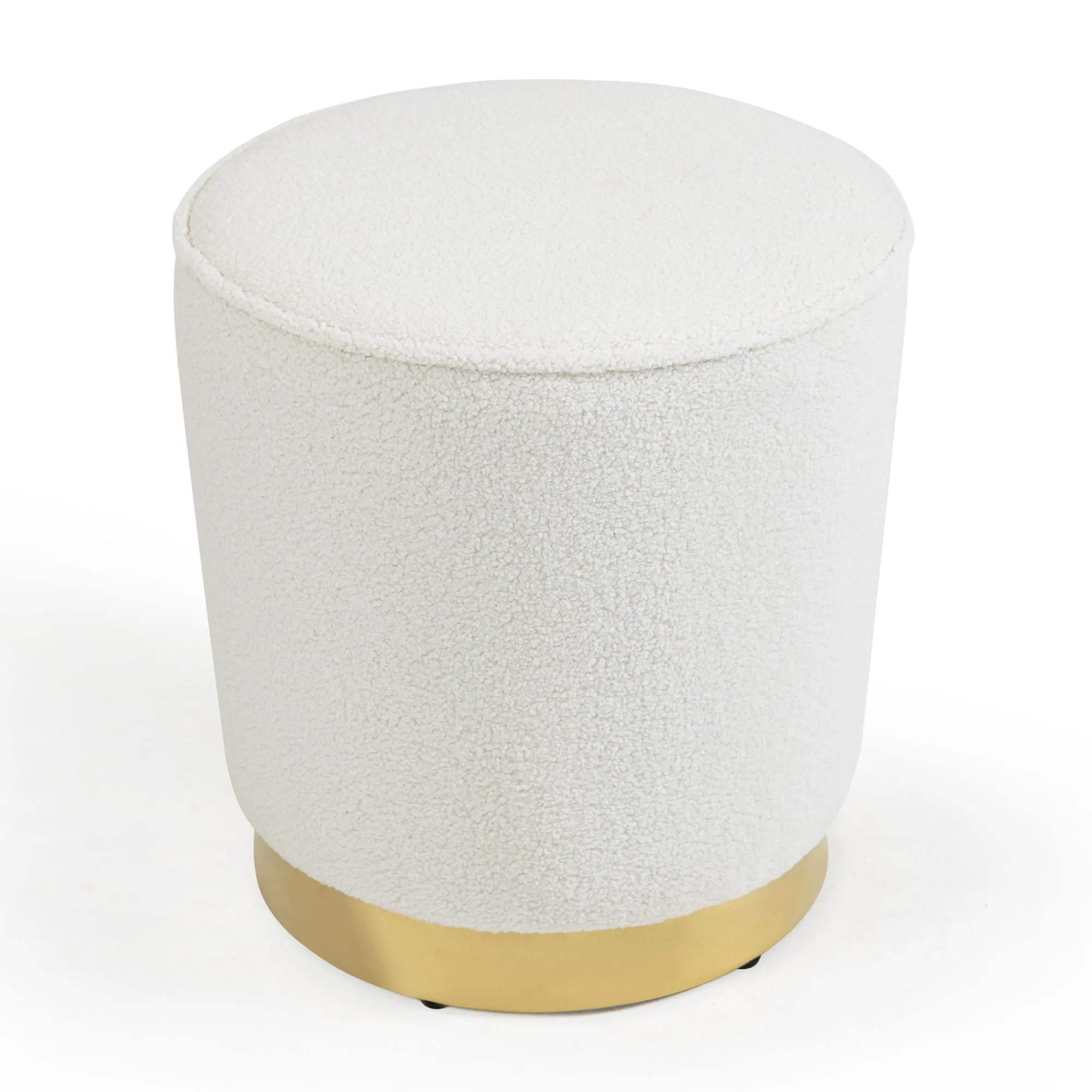 Aysel White Boucle Fabric Ottoman with Golden Accent Base