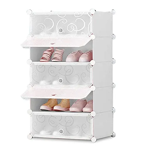 AYSIS DIY Shoe Rack Organizer/Multi-Purpose Plastic 5 Layers Portable and Folding Shoe Rack (White)