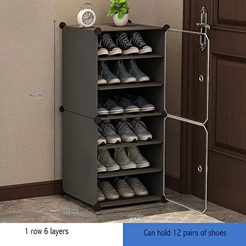 AYSIS DIY Shoe Rack Organizer/Multi-Purpose Plastic 6 Layers Portable and Folding Shoe Rack ^ Grey6Shelf2Door