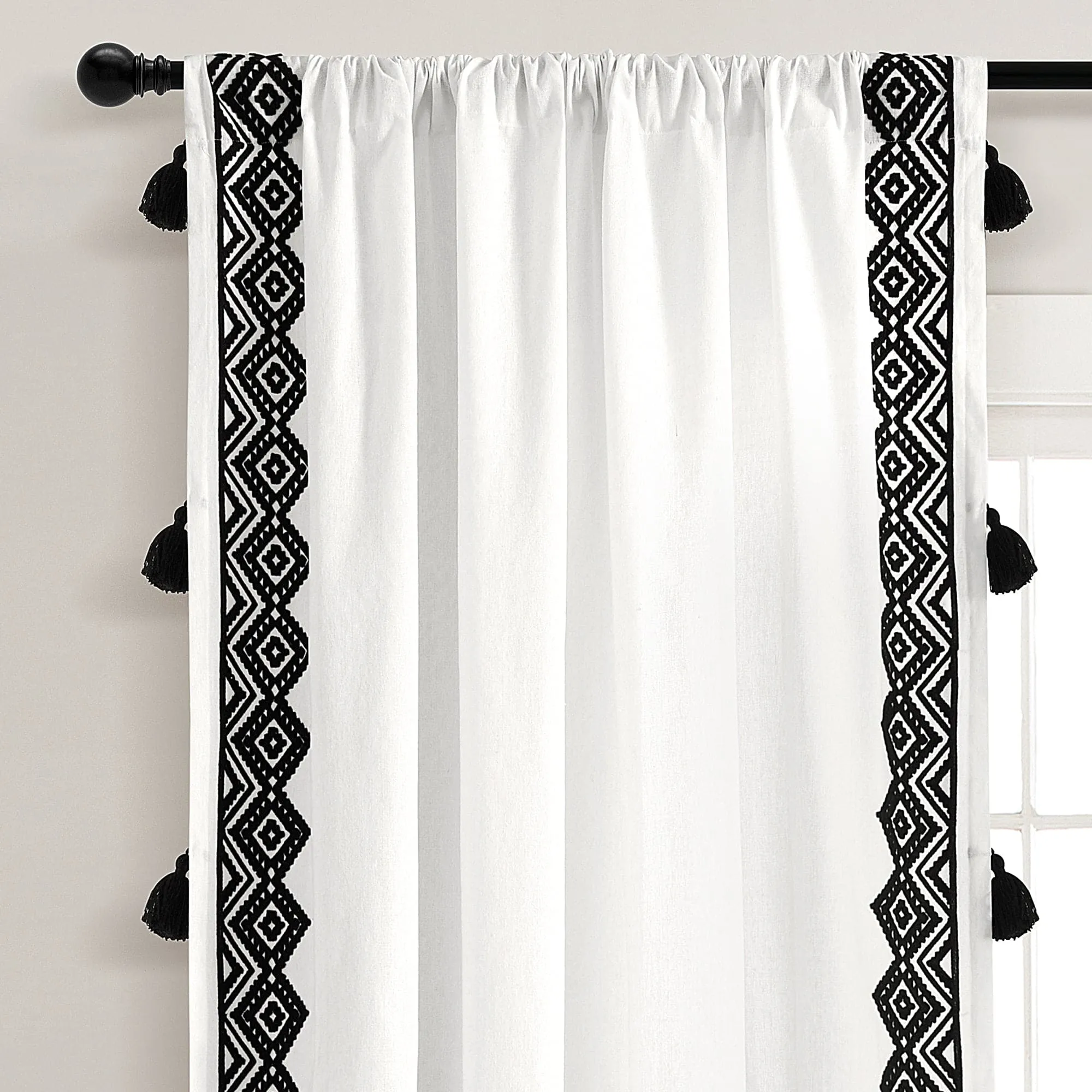 Aztec Diamond Border Tassel Window Curtain Panel