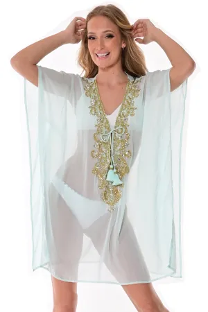 Azucar Ladies Tunic Beach Cover-Up Kaftan w/Bling Applique in (3) Colors - LPT1732