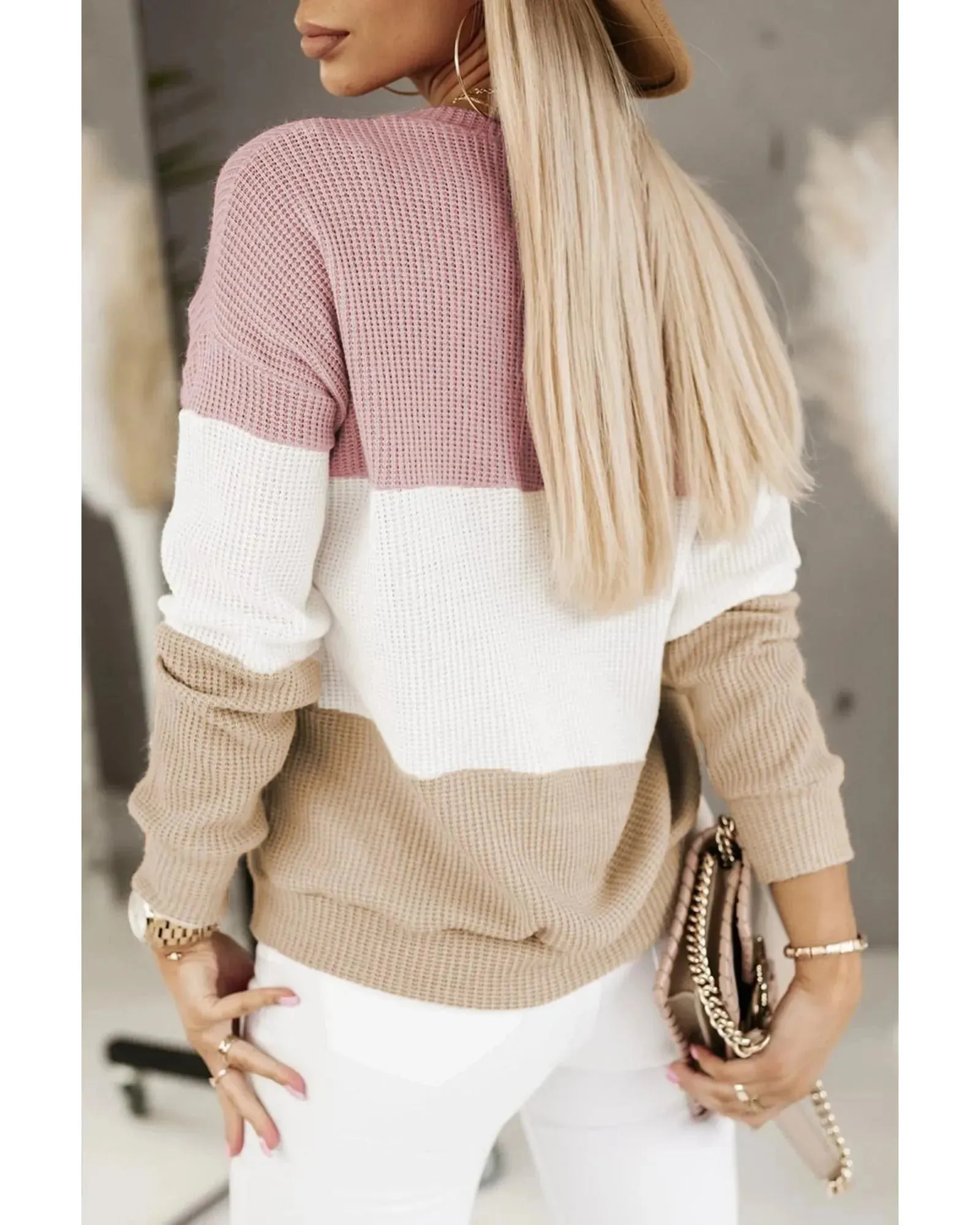 Azura Exchange Waffle Knit Long Sleeve Top - S