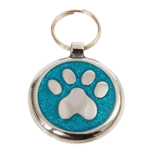 Azure Blue Paw Print Small 20mm Designer Dog Tag Shimmer Range