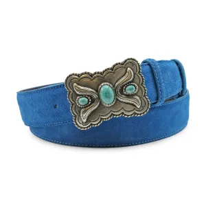 Azure Blue Suede Western Plate Belt