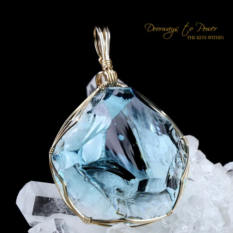 Azure Elysium Monatomic Andara Crystal Pendant 14k 'Resonant'