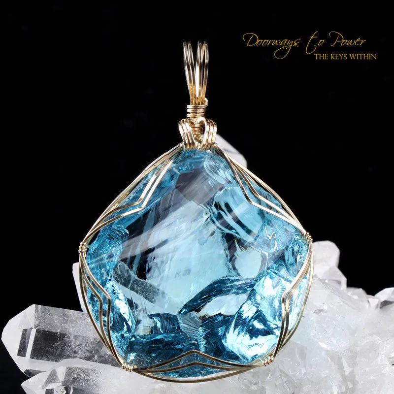 Azure Elysium Monatomic Andara Crystal Pendant 14k 'Resonant'