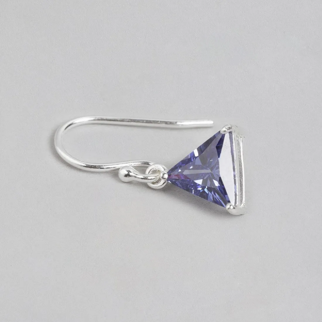 Azure Triangles Rhodium Plated Blue CZ 925 Sterling Silver Earrings